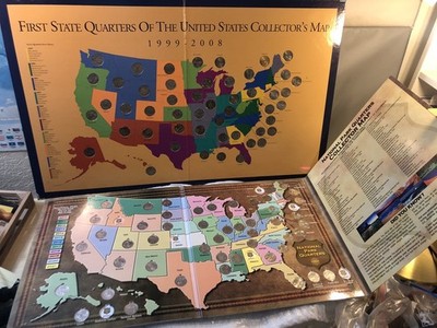 COMPLETE State Quarters 1999-2008 Map Uncirculated + National Parks Coin Map Set