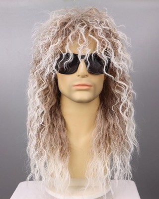 Brown Gradient White Mullet Wig for Men and Women 70s 80s Rocker Costume Wigs...