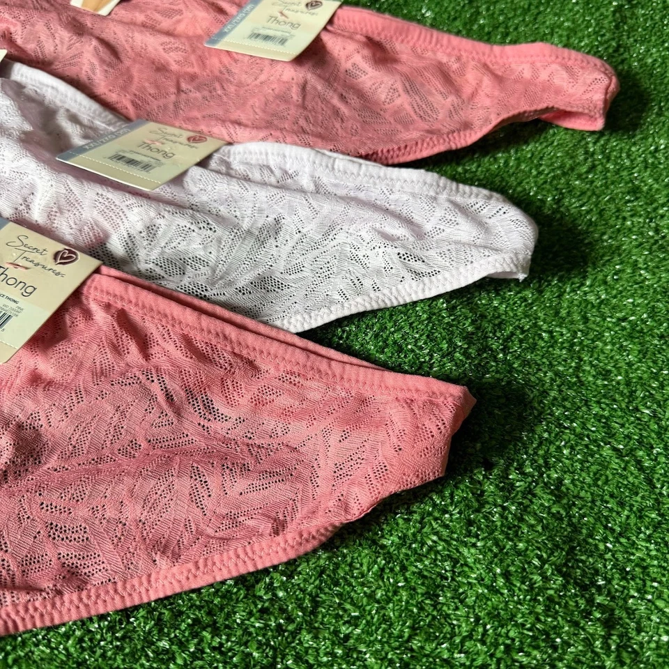 Paquete de 3 bragas rosa con cordones de hojas Secret Treasures talla grande XXL NUEVAS Foto 2 de 4