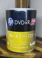 HP DVD +R 4.7 GB 120 MIN 16X 100 Pack spindle case New Sealed DVD+R