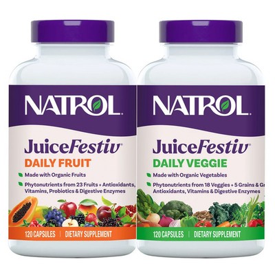 Natrol JuiceFestiv Daily Fruit + Daily Veggie 120 Capsules Each - Exp: 08/2027