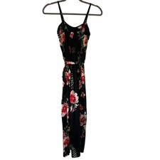 Black Pink Floral Tropical Design Romper Jumpsuit Style Women s Size Medium