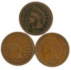 1876 1879 (Obverse Lamination) 1881 Indian Head Cents IHC 1c Penny Lot of 3
