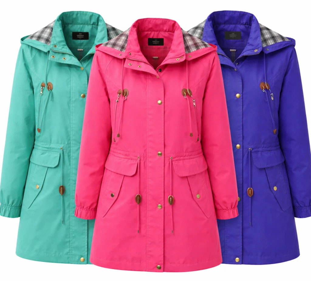 Womens Summer Coat Rainy Day Jacket Waterproof Breathable Hooded Rain Coat