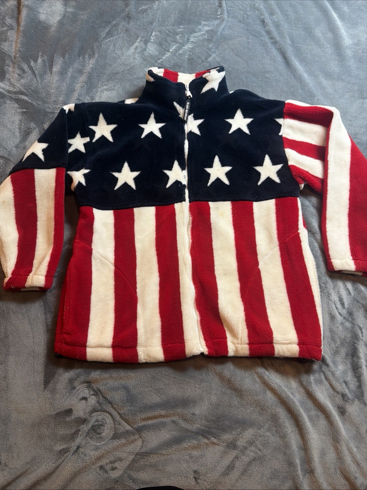 Black Mountain Jacket Small American Flag Fleece Full Zip Patriotic Vintage
