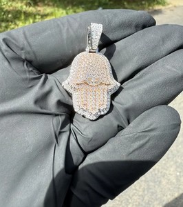 Authentic 2.50Ct Round Cut Real Moissanite Hamsa Hand Pendant 14K Two Tone Gold Plated