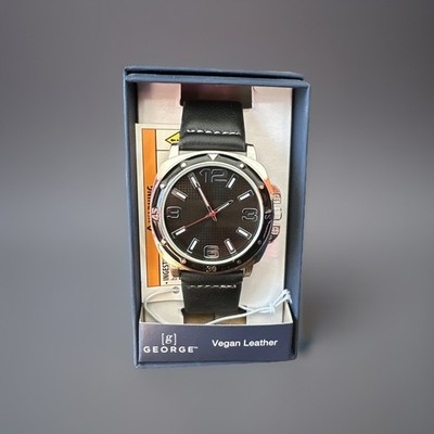 George Watch Men Silver Tone Black Easy To Read Dial Vegan Leather Canvas Band