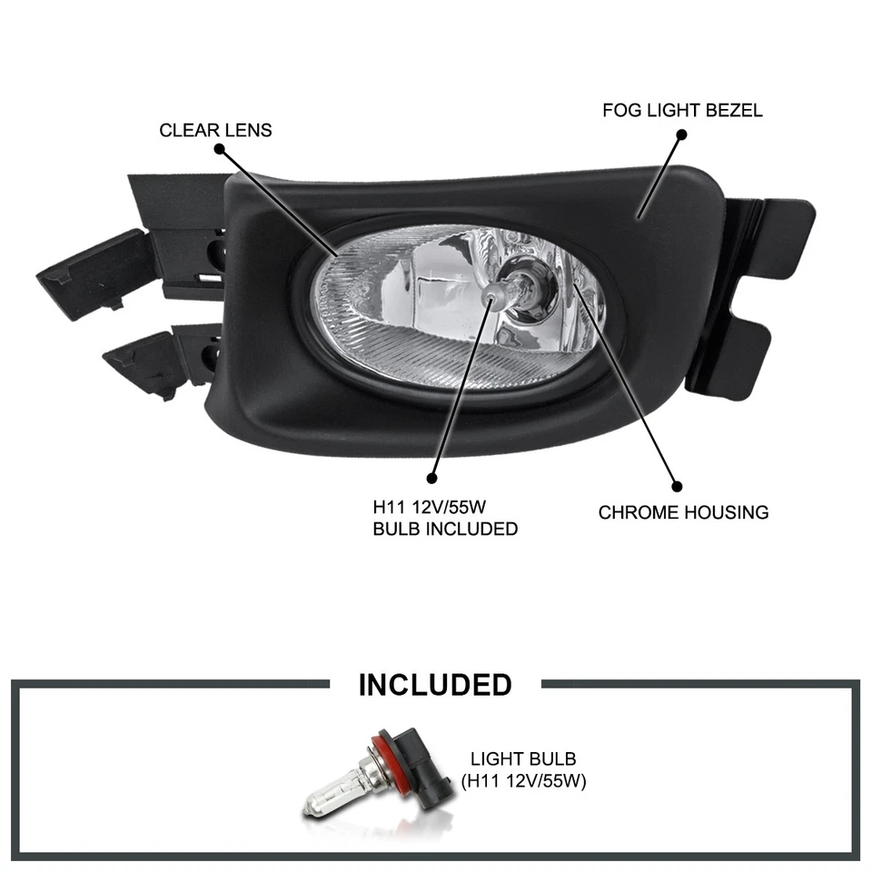 Fits 2003-2005 Honda Accord 4Dr Sedan Clear Driving Fog Lights Lamp+Wiring 03-05 Foto 3 de 4