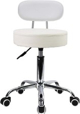 KKTONER PU Leather Rolling Stool with Mid Back Height Adjustable Office Compute