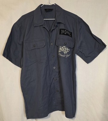 H-DMC Harley Davidson Shirt Short Sleeve Mechanic Skull Size L Blue