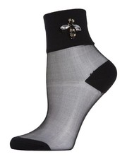 MeMoi Women's Queen Bee Rhinestone Cuff Sheer Anklet Sock One Size, Black