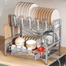 2 Tier Dish Drainers Drying Rack for Kitchen Counter Large, 2 Tier-silver