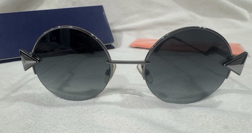 AUTHENTIC FENDI Sunglasses 0243/S 51mm Silver Black Irregular Round Grey Rimless - Picture 7 of 16