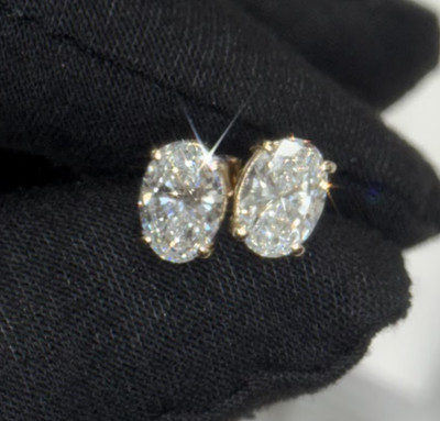 4 Ct OVAL -Cut EF/VS1 Lab Grown Diamond Solitaire Stud Earring 14k Yellow Gold
