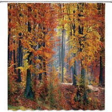 Fall Forest Shower Curtain Autumn Tree Fallen Leaves Woodland 70x70 Inch Art