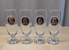 4 Vintage 7" Anheuser Busch Footed Glasses 1885, 1872, 1890, Early 1900s Logos 