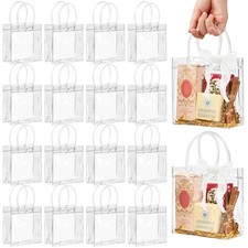 16 Pack Clear Plastic Gift Bags with Handles, 5.9" x 6.3" x 2.8" Reusable Tra...