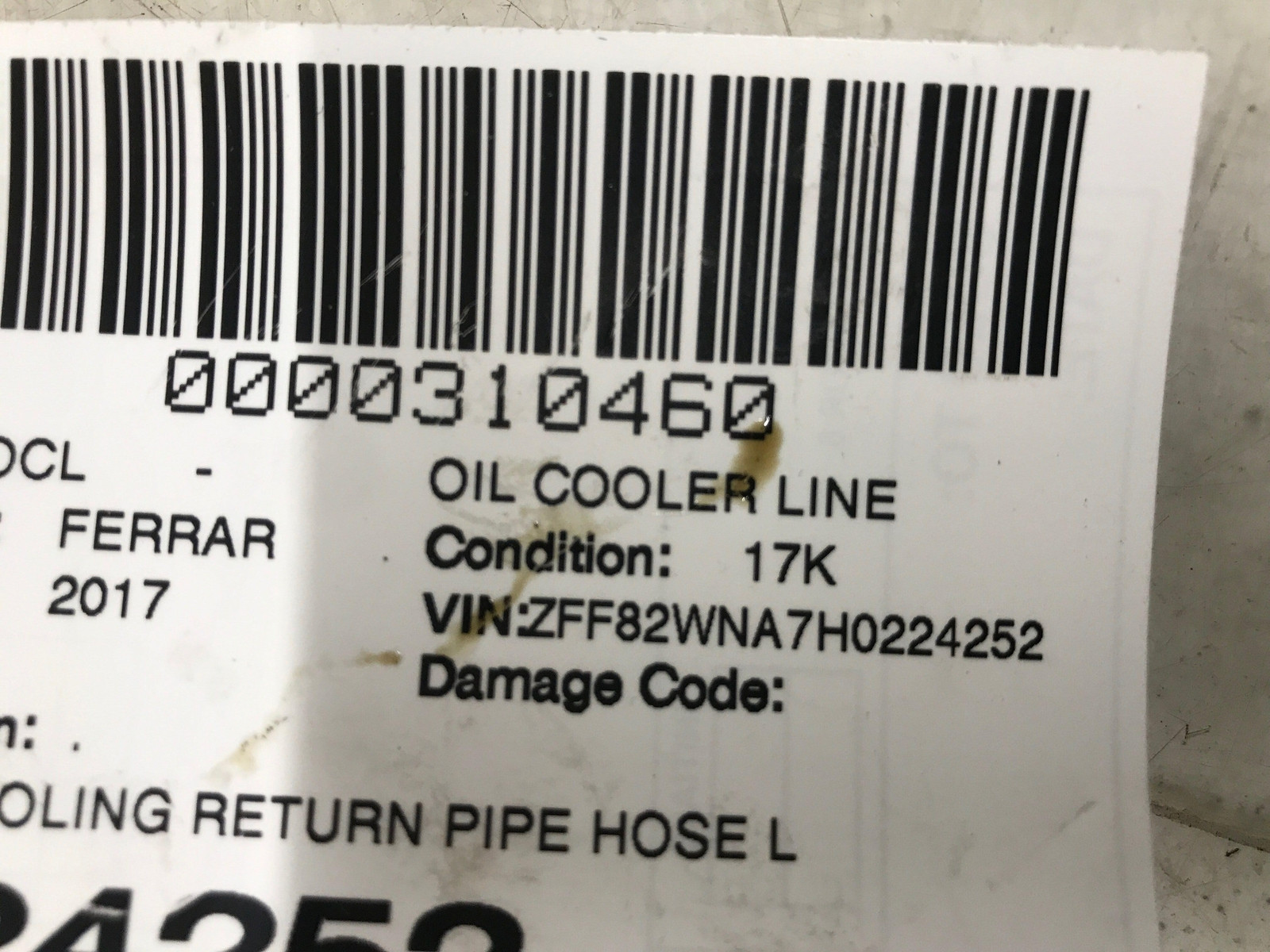 Ferrari GTC4Lusso 2016-2020 Oil cooler line P/N 287815