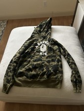 A Bathing Ape BAPE Camouflage Pullover Hoodie Fleece Graphic Logo Green Men L