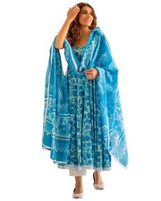 GoSriKi Women's Rayon Blend Printed Anarkali Kurta with Pant  Dupatta