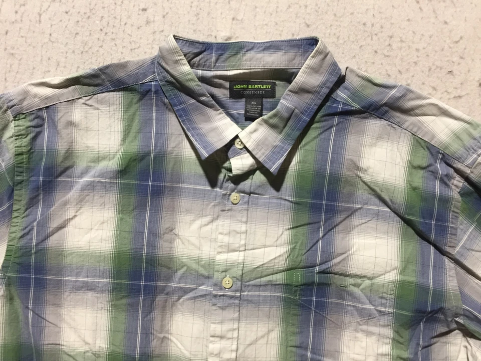 Camisa masculina John Bartlett Consensus botão 2XL verde branca xadrez manga longa - Imagem 2 de 4