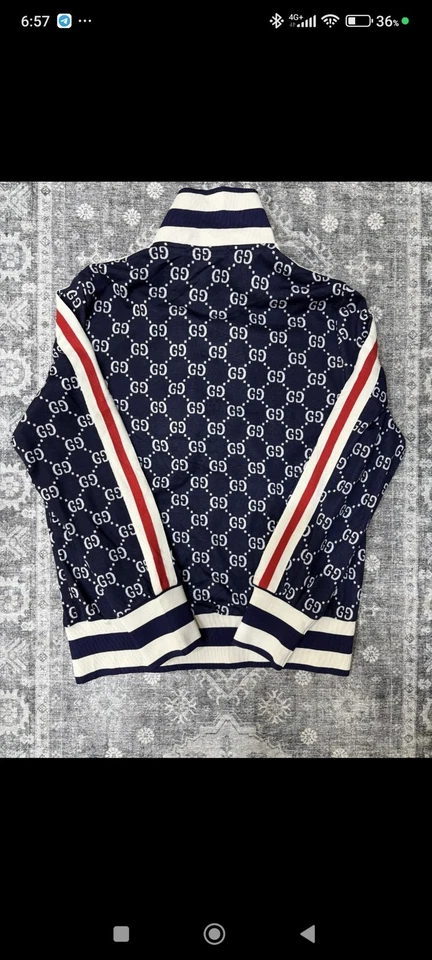 Gucci GG Jacquard Michele Período Algodón Chaqueta de Pista L Para Hombre Azul Marino Foto 3 de 4