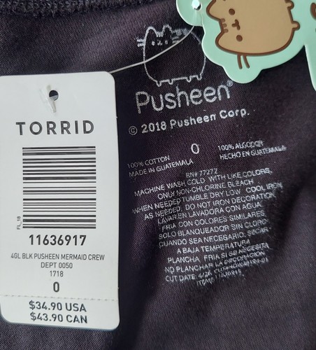 Torrid Pusheen the Cat Mermaid Short Sleeve T Shirt Size 0 NWT - Picture 7 of 7
