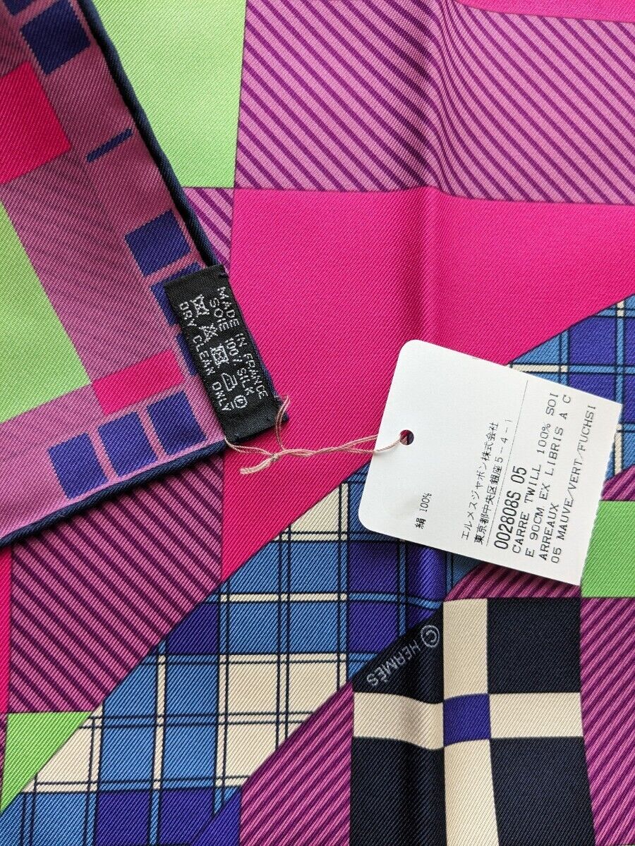 HERMES Carre 90 EX LIBRIS A CARREAUX Multicolor Silk100 HERMES Carre 90 EX LIBRIS A CARREAUX Multicolor Silk100