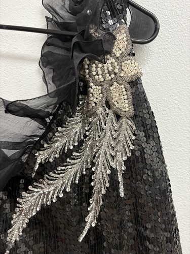 VINTAGE SEQUIN MAXI DRESS SMALL VINNIE FLORAL BEADING ONE SHOULDER EVENING PARTY - Picture 13 of 21