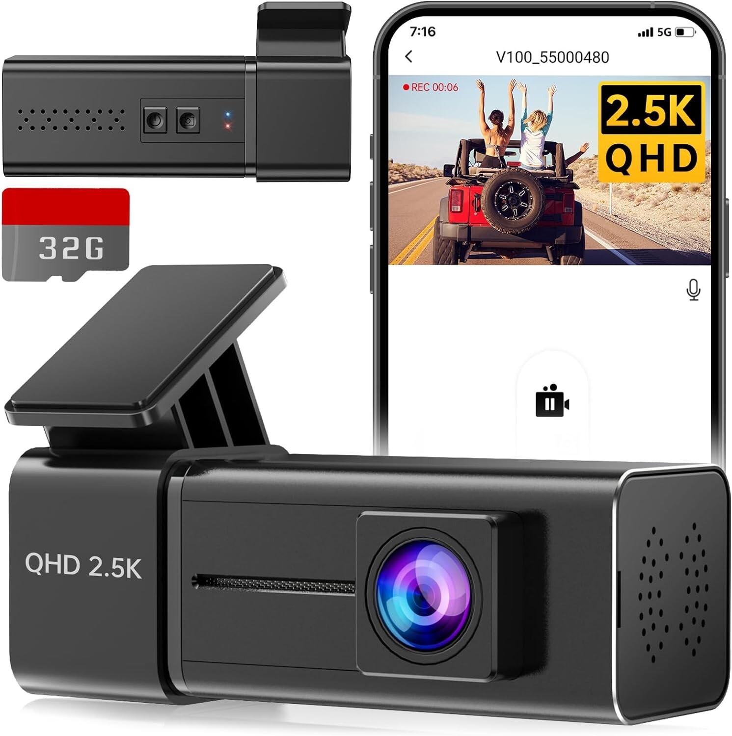 E-YEEGER WiFi Dash Cam 2.5K 1440P with App Night Vision G-Sensor Mini Car Camera-image