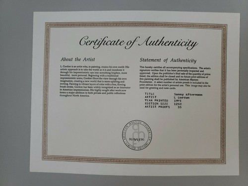 L Gordon "Sunny Afternoon" Print w/ COA Signed Numbered Limited Edition - Picture 2 of 5