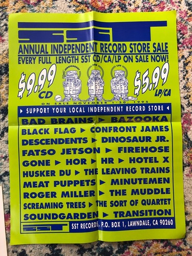 Vintage SST RECORDS Sale Record CD Promo Poster 1995 Punk Black Flag Bad Brains