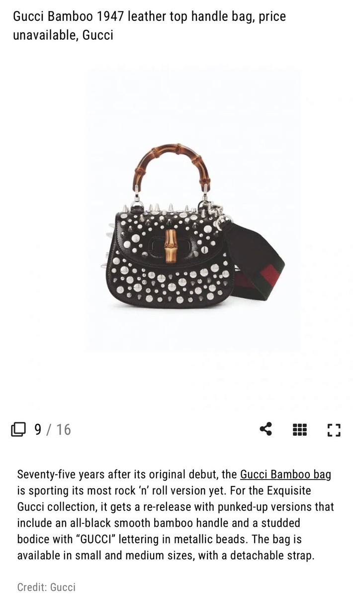 Gucci Black Bamboo 1947 small top handle bag With Studs