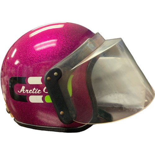 Vintage Artic Cat Snowmobile Helmet Purple Metal Flake Sz Small 1971 w/Shield - Bild 1 von 12