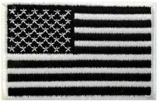 USA American Flag BLACK  WHITE Embroidered Patches 3.5" x 2.5" iron-on