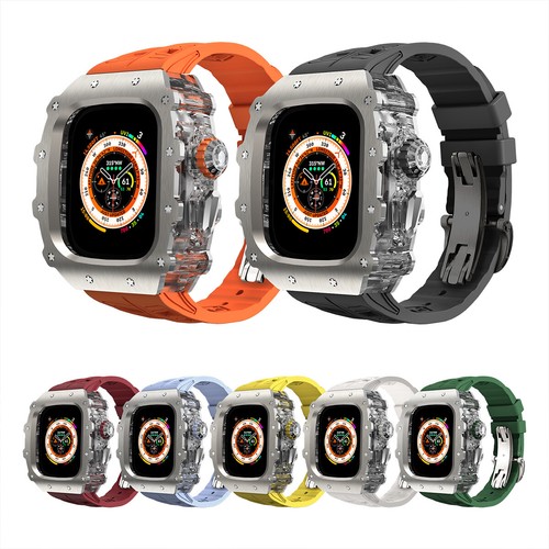 Pour Apple Watch Ultra 49 mm Mod Kit housse en titane étui transparent bracelet en caoutchouc - Photo 1/25