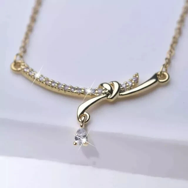 14K Yellow Gold Plated Pear Cut Lab Diamond Women's Necklace 2Ct