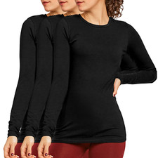 3 Pack Women s T-Shirts Cotton Long Sleeve Solid Classic Fit Crew Neck Basic Tee
