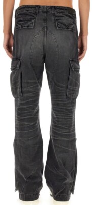 $995 Amiri M65 Grey Black Denim Snap Flare Leg Cargo Pocket Jeans