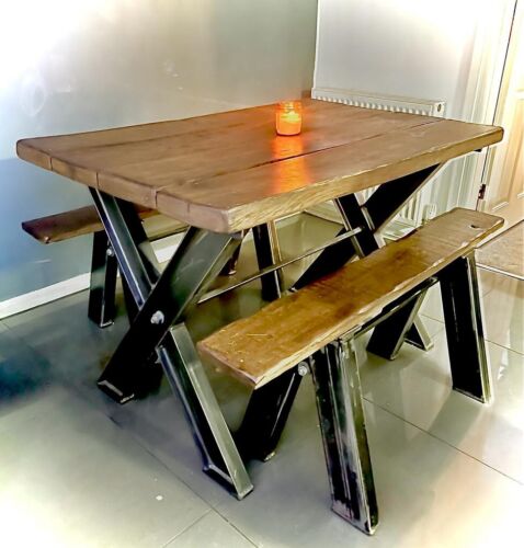 Solid 50mm Oak Dining Table Bench Steel **FREE DELIVERY** - Picture 1 of 5