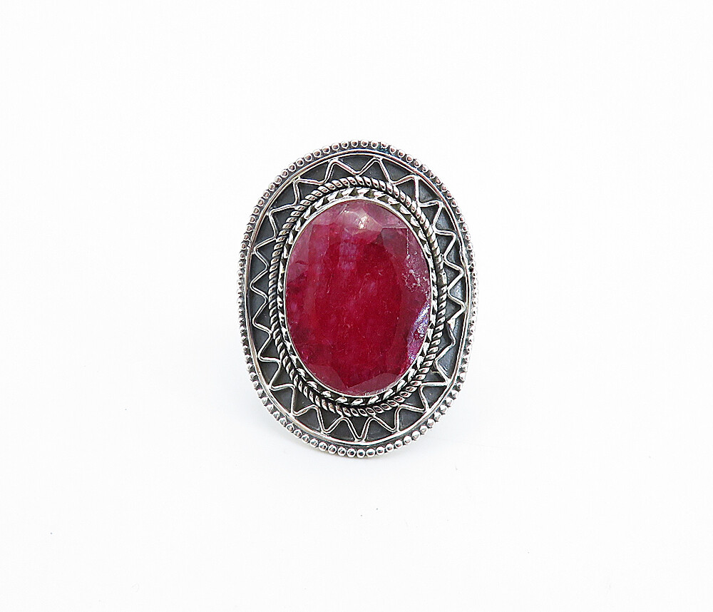 925 Sterling Silver  Faceted Ruby Bordered Shiny … - image 2