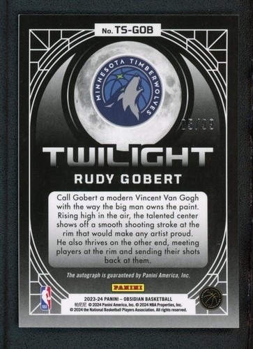 2023-24 RUDY GOBERT 05/99 AUTO PANINI OBSIDIAN TWILIGHT AUTOGRAPHS - 第 2/2 張圖片
