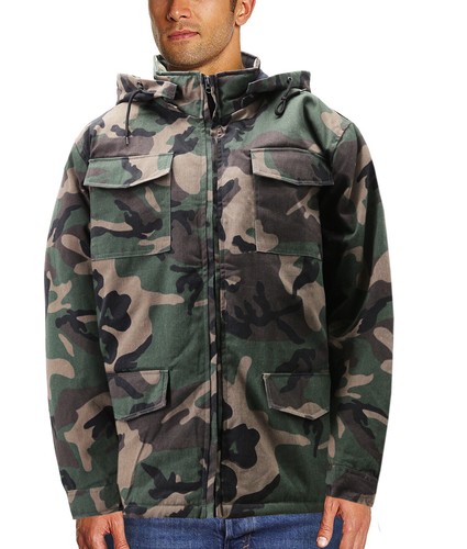 Men's Heavyweight Army Hunting Camo Removable Hood Quilted Insulated Jacket - Picture 21 of 36