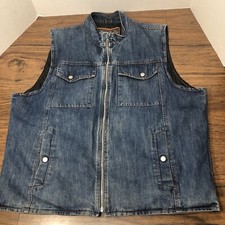 Vtg Leather Stand Conceal Carry Denim Vest Mens XL Full Zip - 2 Conceal Pockets