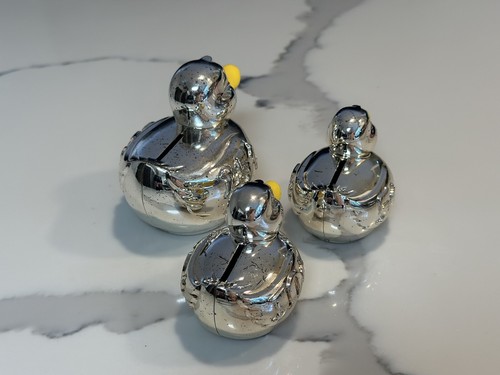 Reed & Barton Silver Plated Duck Coin Banks Set of 3 Duckie Sorter Nursery Decor - Picture 12 of 24