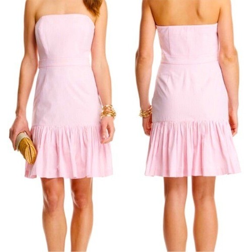 NWT VINEYARD VINES Seersucker Kentucky Derby Strapless Dress in Flamingo Size 4 - Picture 4 of 7
