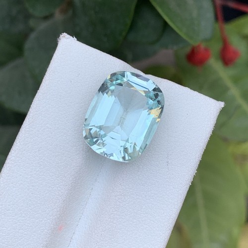 Natural Cut 11.15 Carat Greenish Blue Aquamarine Cushion Faceted Loose Gemstone - Picture 2 of 10