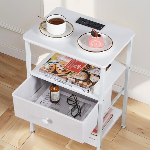 Nachttisch Beistelltisch mit Schublade Regal Ladestation Wohnzimmer Schlafzimmer - Bild 32 von 38