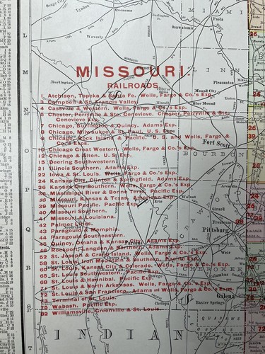 1906 Farbkarte Missouri 28x 20,5" Eisenbahnschlüssel, Adams Express Wells, Fargo & Co - Bild 2 von 14