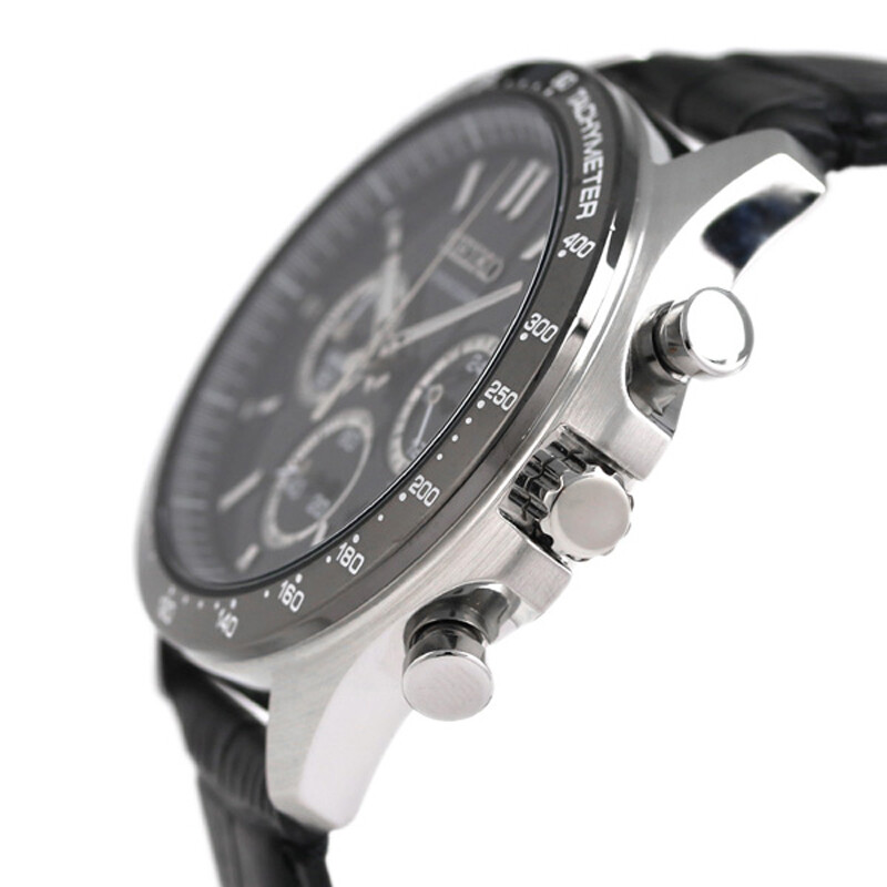 Seiko Spirit SBTR021 Black Dial Chronograph Quartz Leather Band
